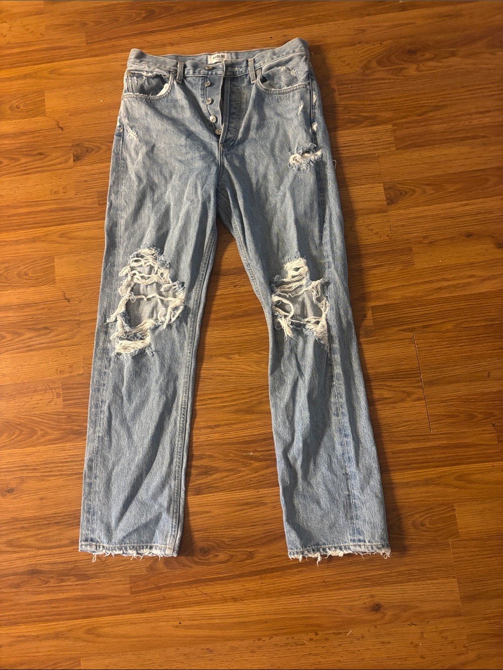 Agolde Light Blue Distressed Straight Leg Jeans